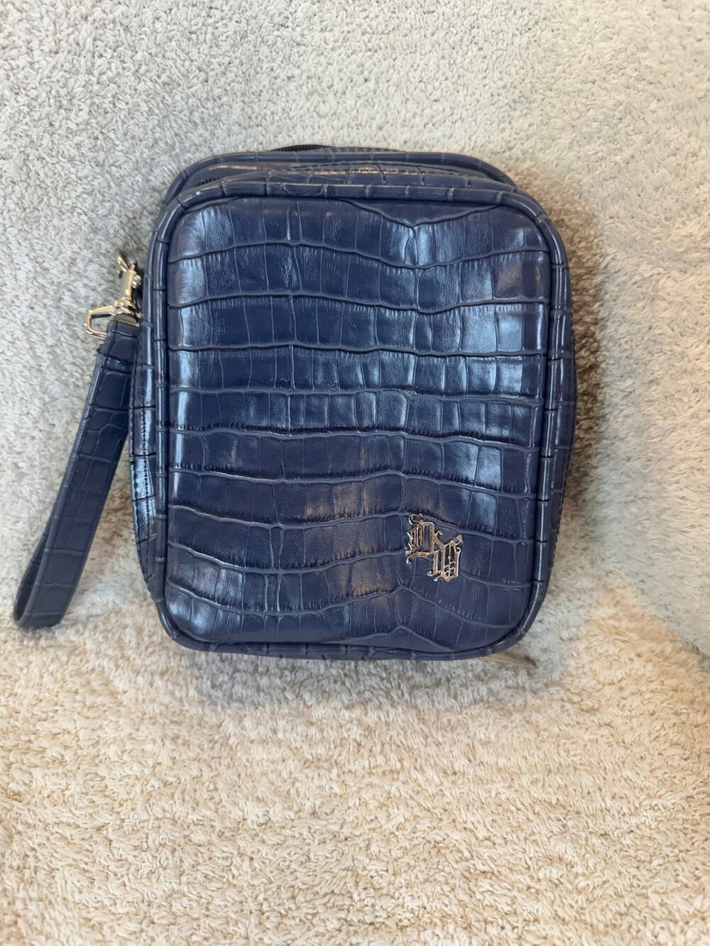 Vintage Versace Black Croc Embossed Leather Wristlet Clutch Makeup Bag Case